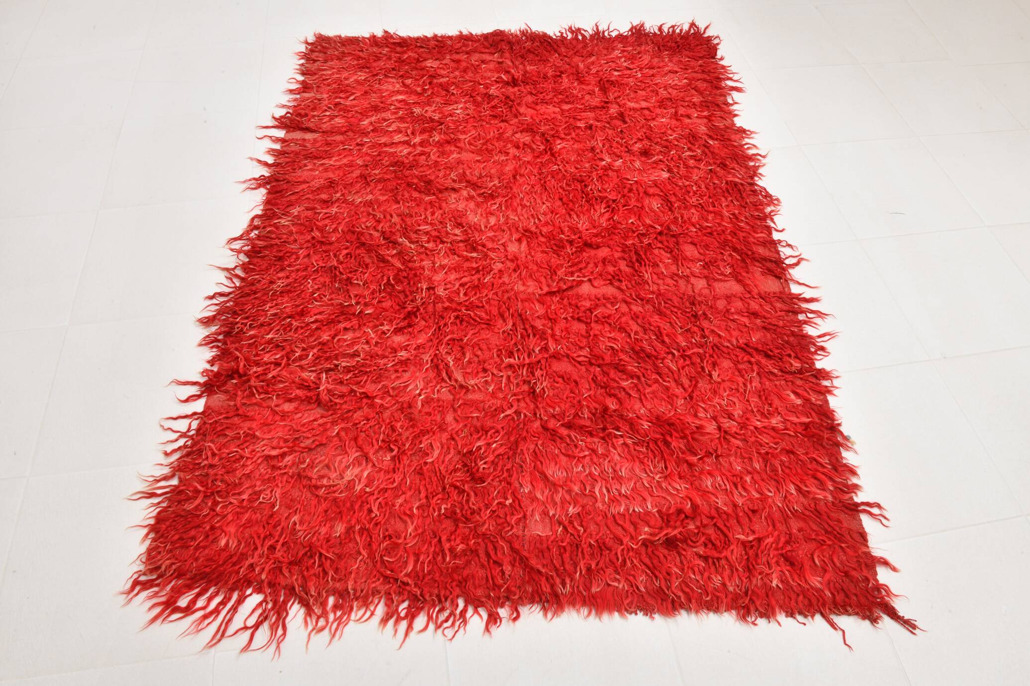 4x6 Turkish Handwoven Red Kilim Rug, Super Soft Bohemian Carpet, Antique