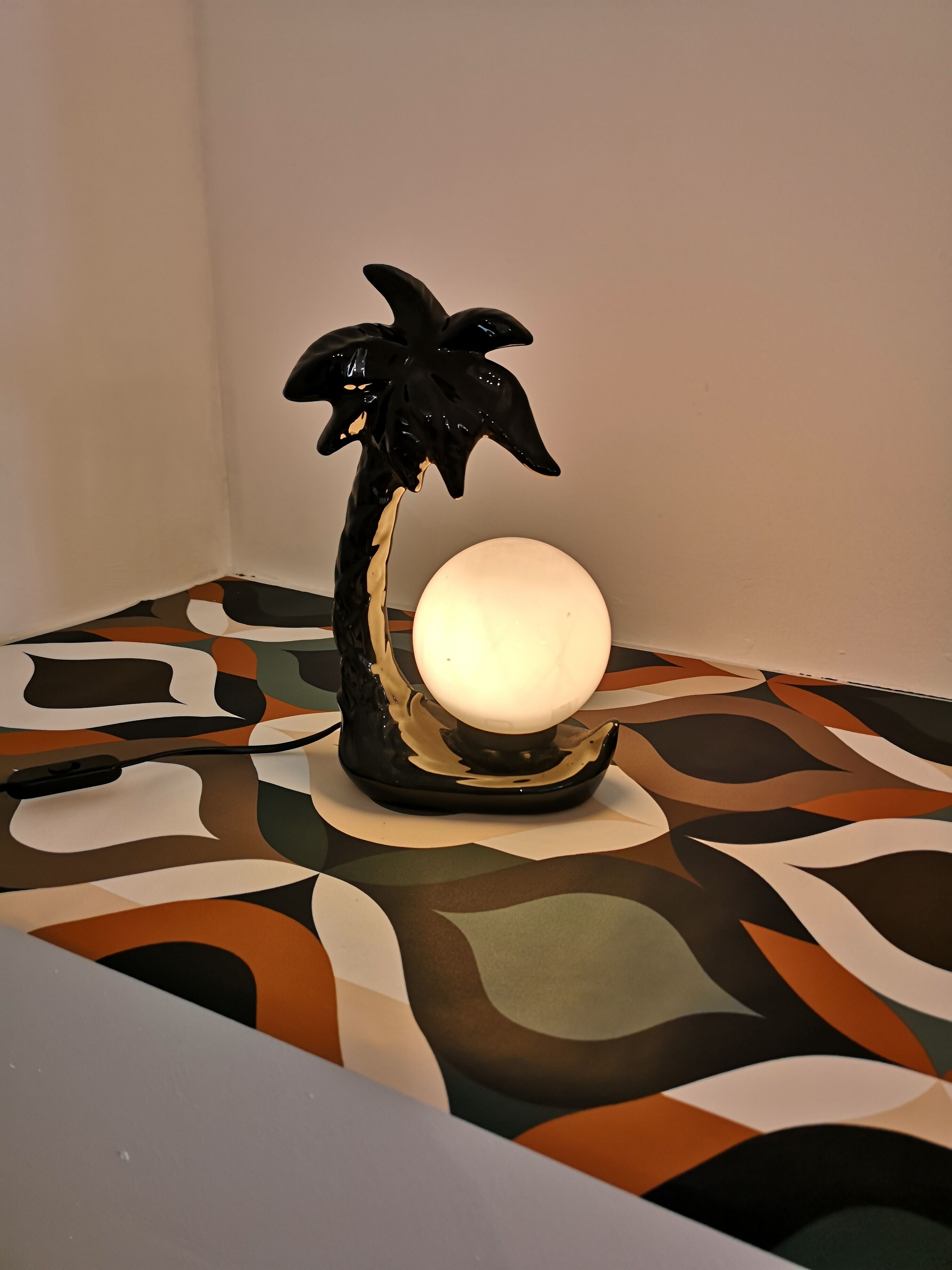 Lamp black palm in ceramic and opaline year 70