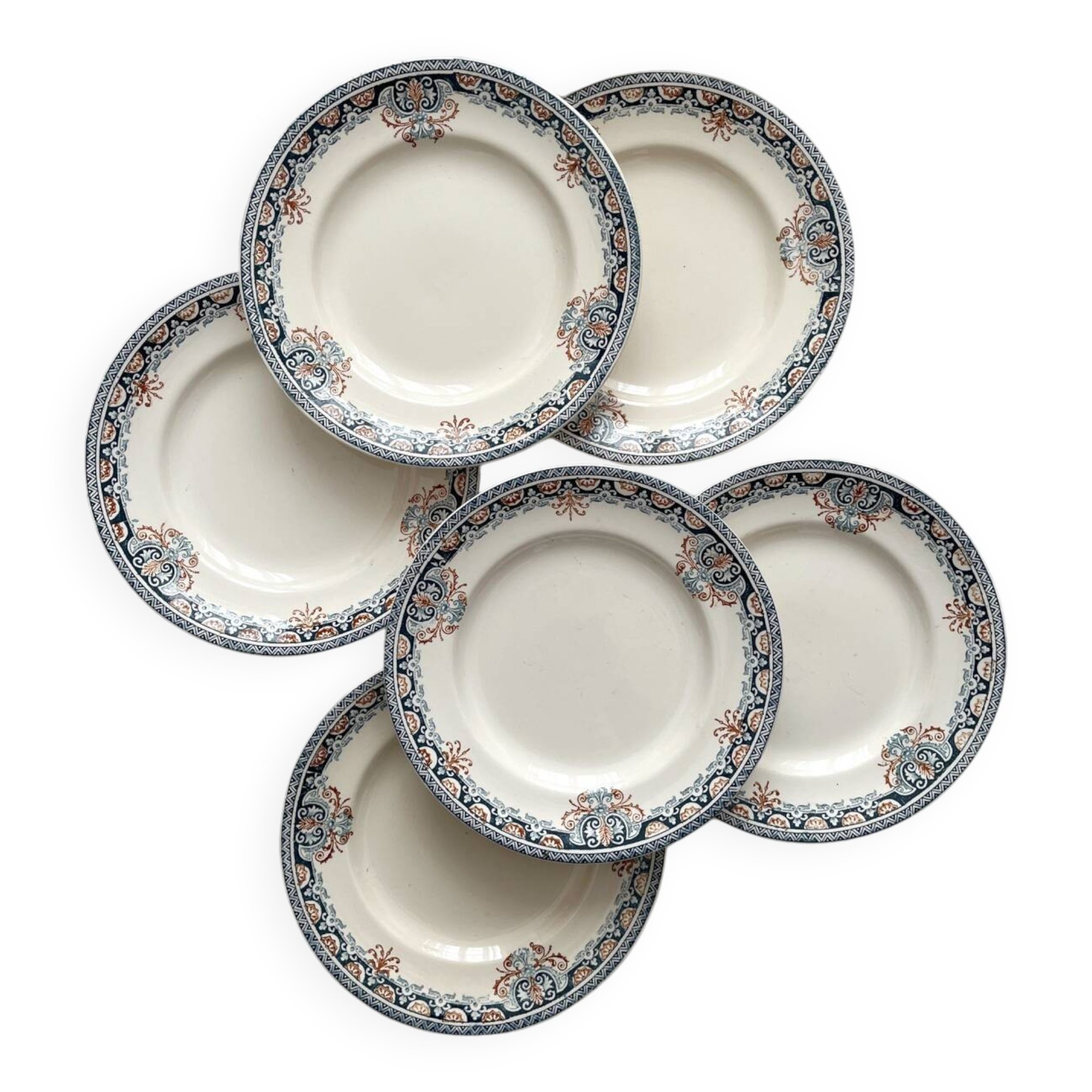 6 flat plates in ironstone "Diderot" Longwy