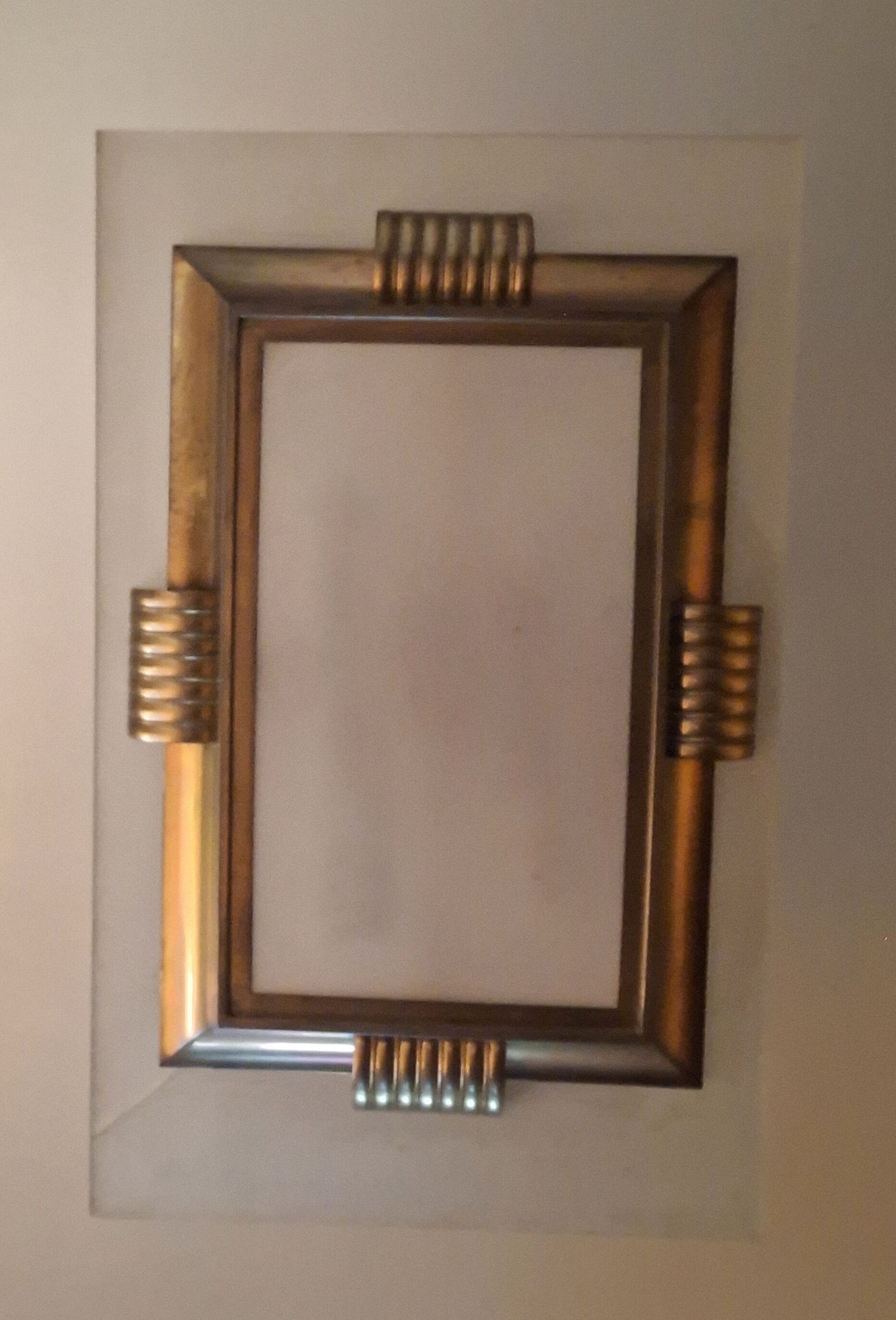 Brass and rectangular glass chandelier, 1940s vintage.