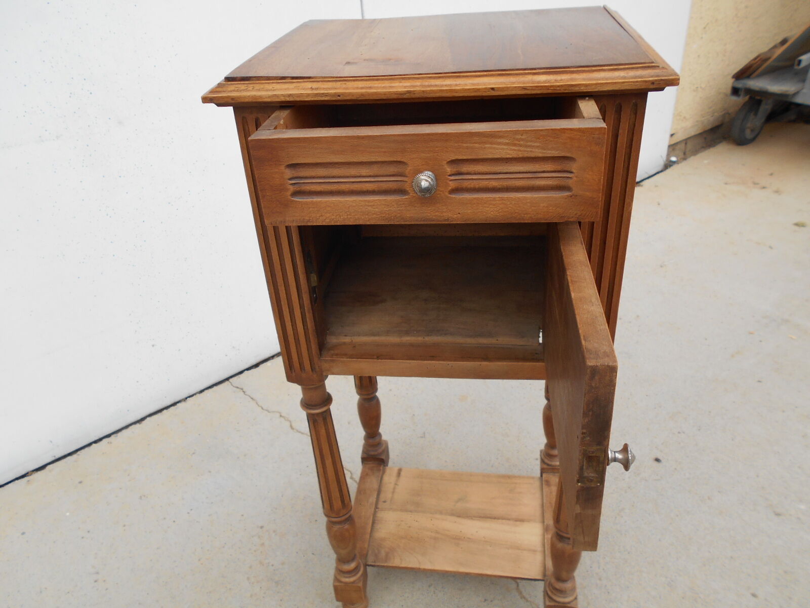 Solid walnut bedside table in Louis XVI style