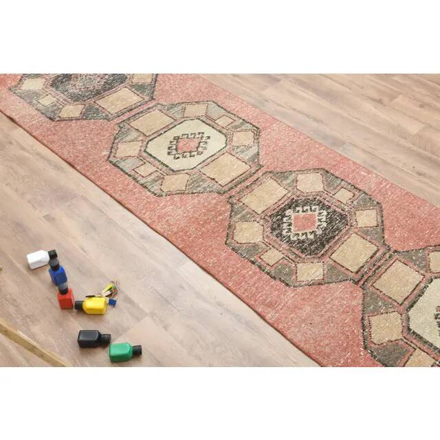 1970s Turkish Oushak Handmade Wool Cotton Orange Runner Rug 82x366