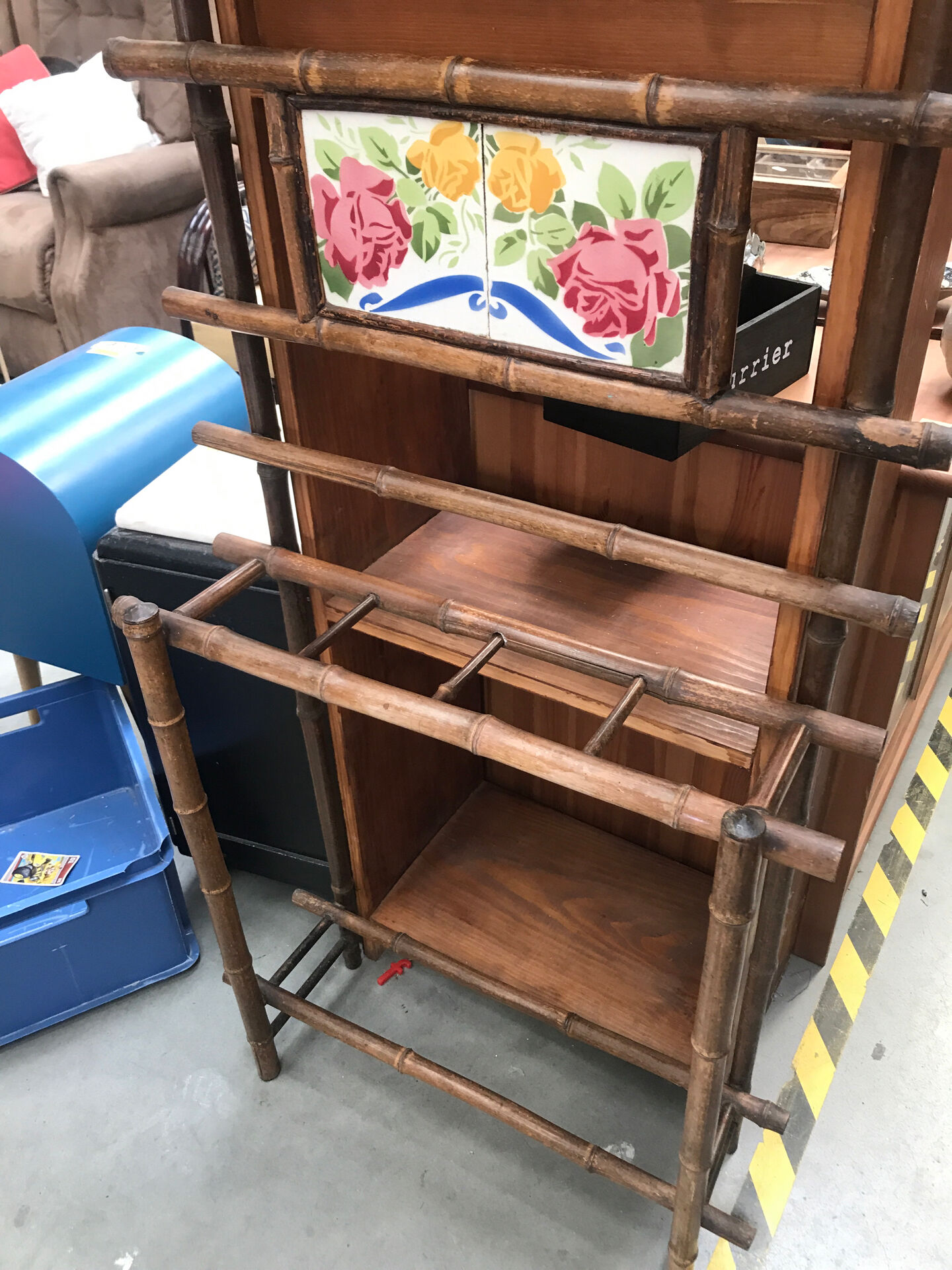 Bamboo coat rack and 1950s mirror