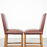Set of 4 cognac-colored English style dining chairs made of leather