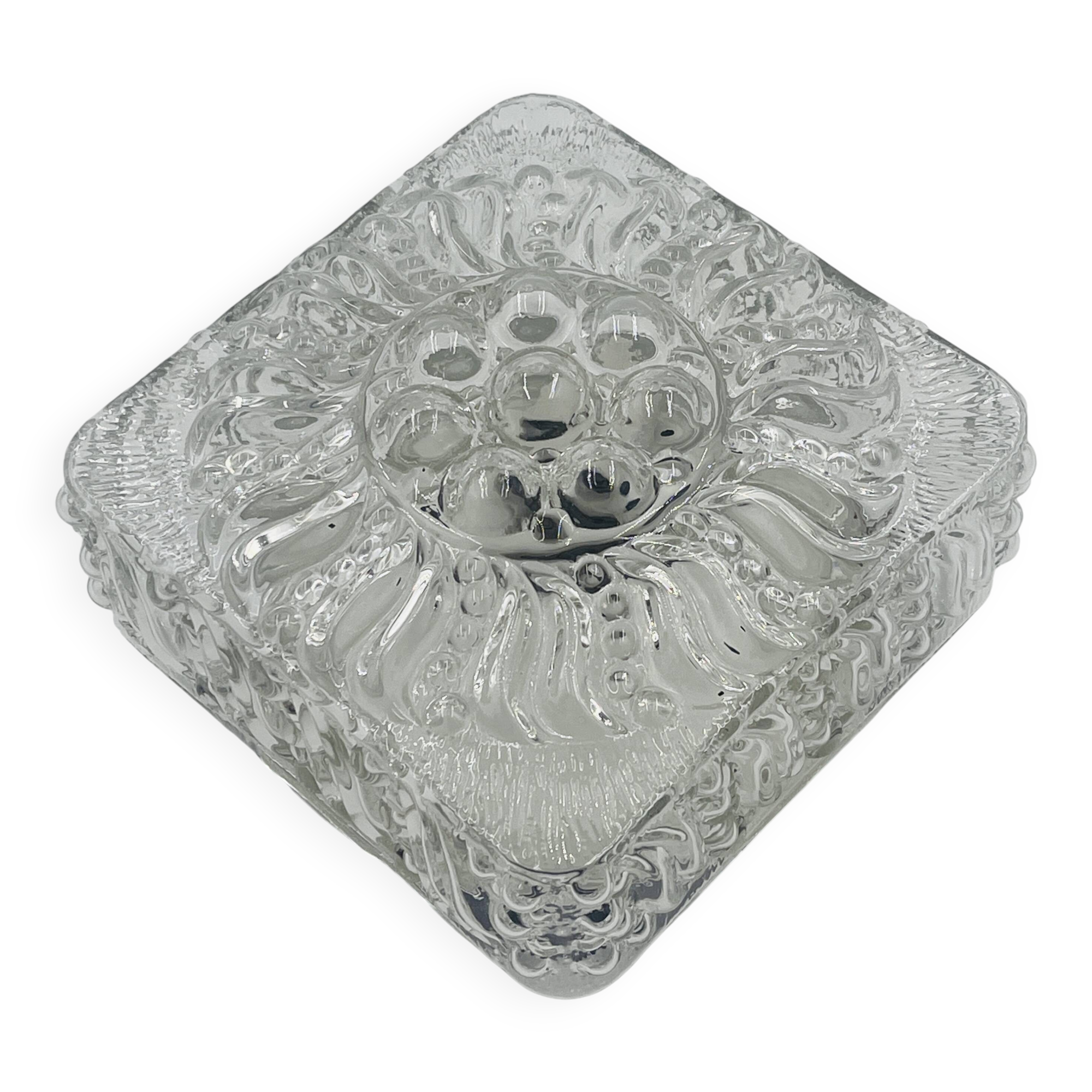 Plafonnier carré en verre moulé avec relief