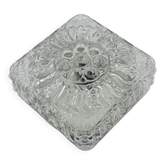 Square ceiling light in molded glass with relief