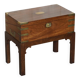 Antique hardwood military campaign desk with writing slope.