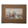 Watercolor on paper by L. Goupil 20th riverside