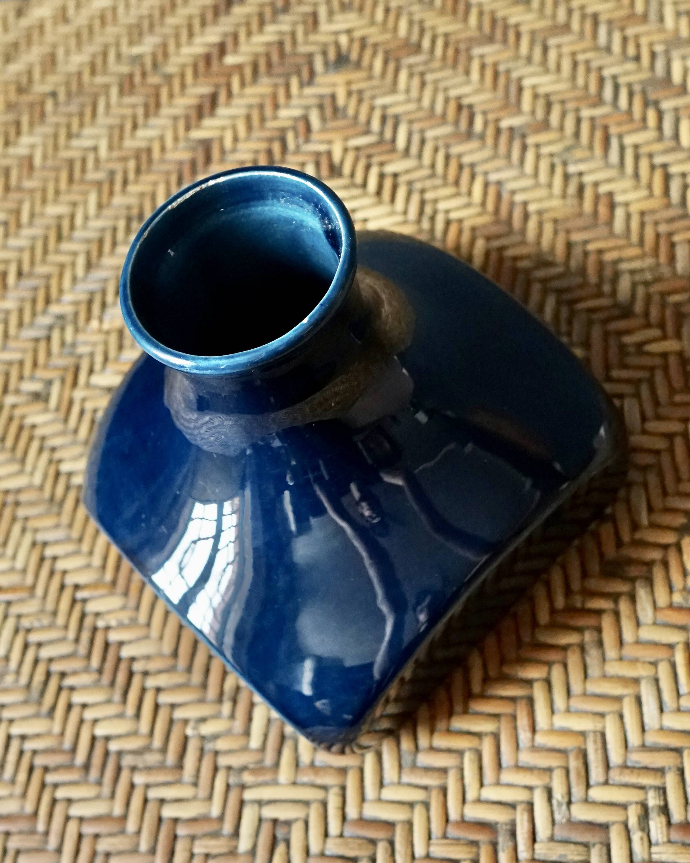 Contemporary blue glazed ceramic vase