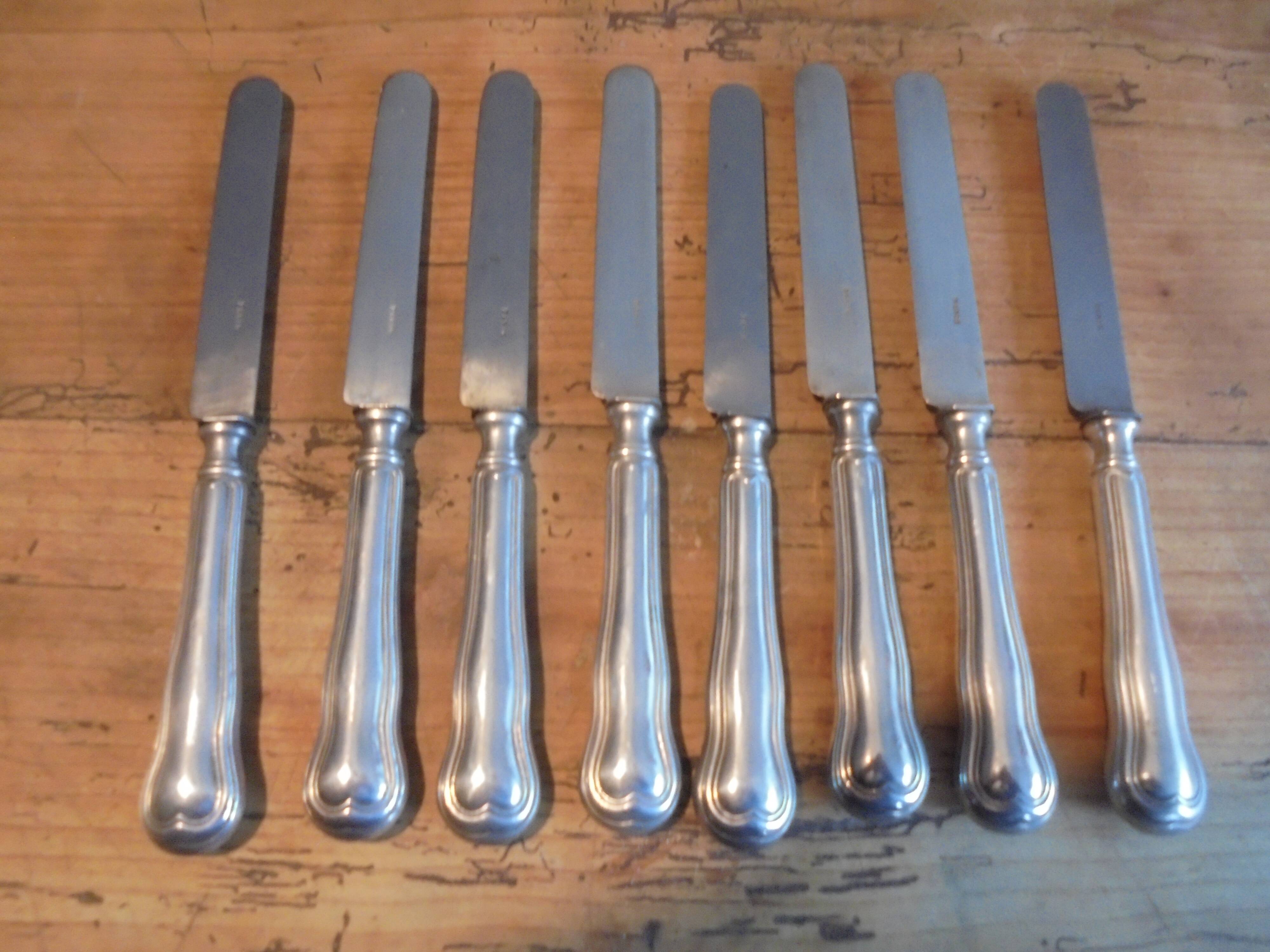8 old silver metal knives
