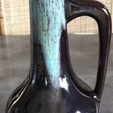 Large vase in glazed ceramic stoneware flamed effect brown and turquoise 35.5 cm