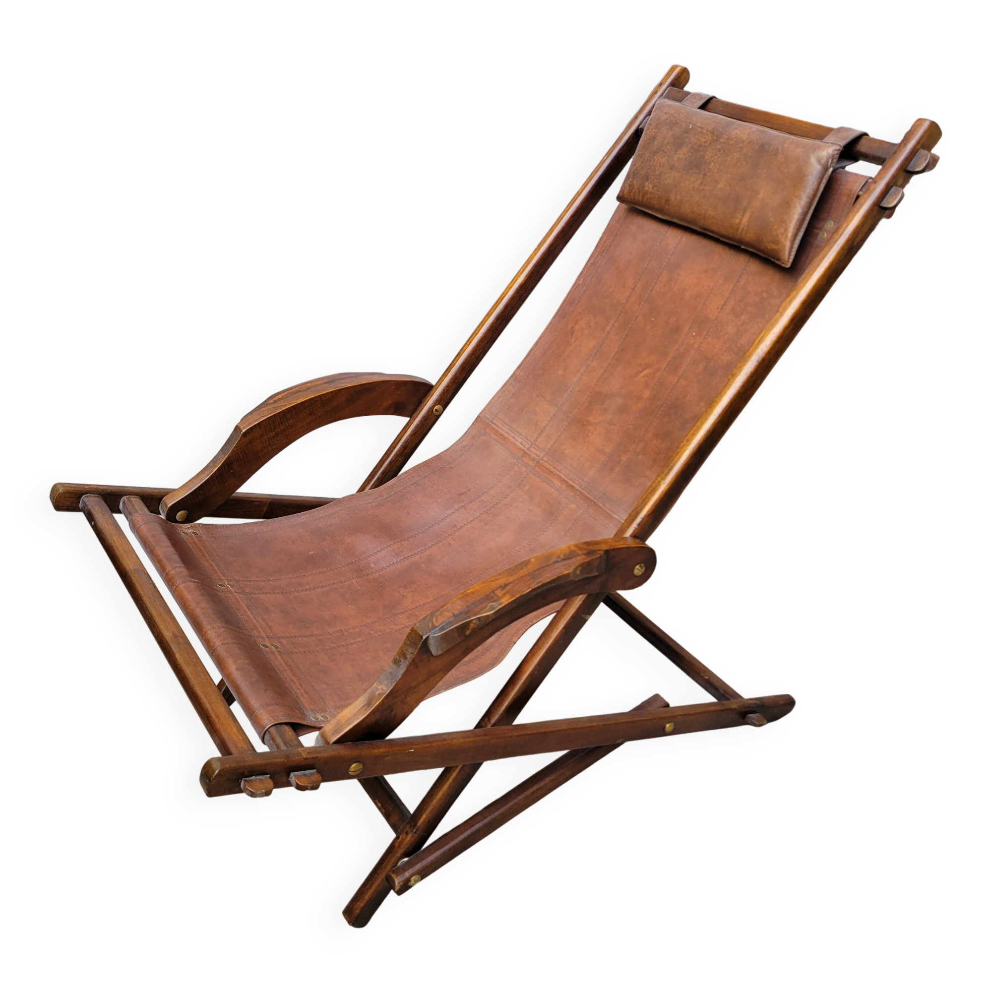 Rocking chaise longue in leather from the 1960s.