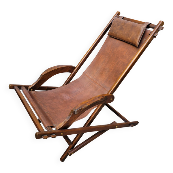 Chaise longue à bascule en cuir  année 1960
