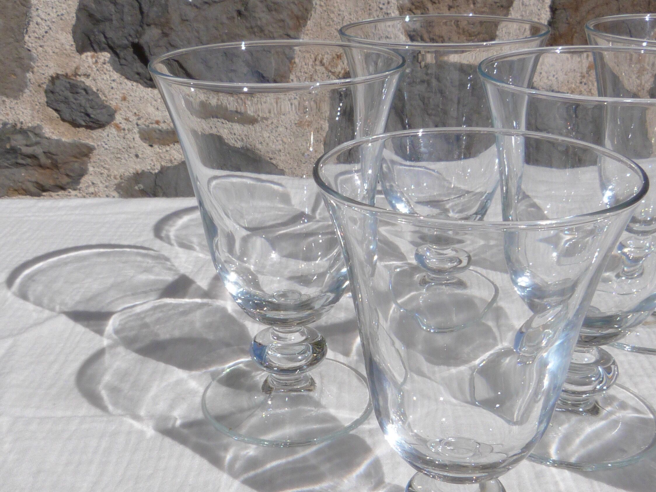 Set of 6 conical glasses with glass ball feet