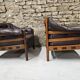 Paire de fauteuil vintage cuir Coja Suède 1960"