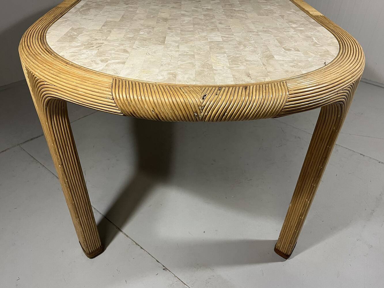 Vivai del Sud rattan & travertine dining table Italy 1960’s