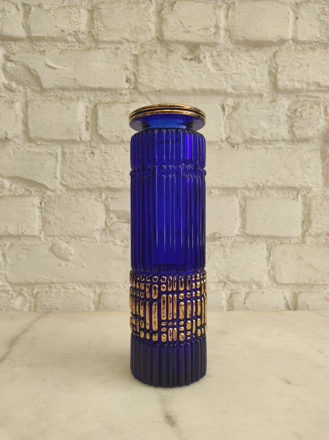 Vintage cobalt blue and gold vase - August Walther & Söhne 1950