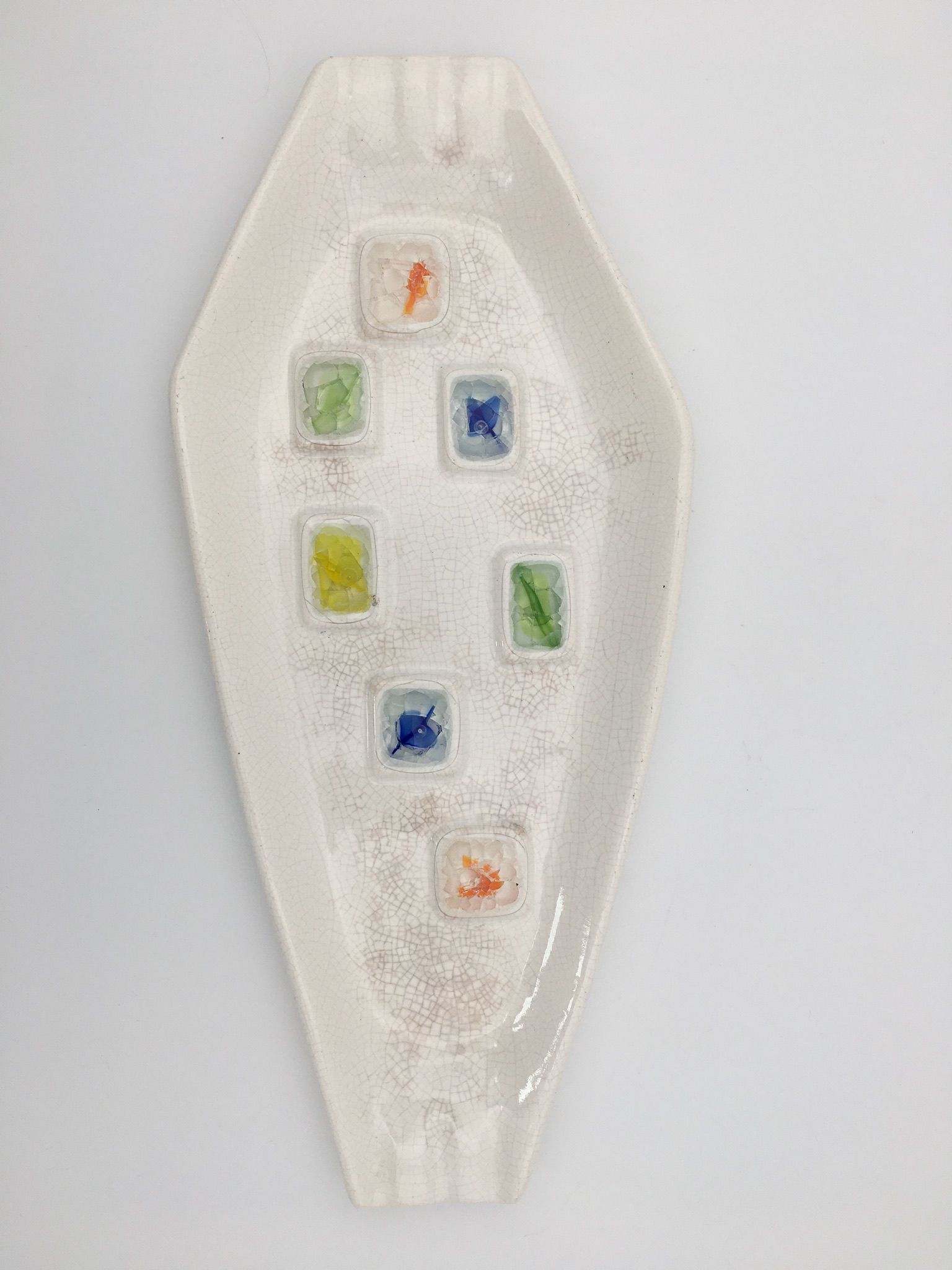 Glazed ceramic bowl, cracked glass decoration, signed Jacquin of California (USA) - 1950s
