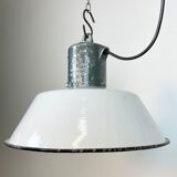Industrial White Enamel Industrial Lamp with Cast Aluminium Top from EOW, 1950s