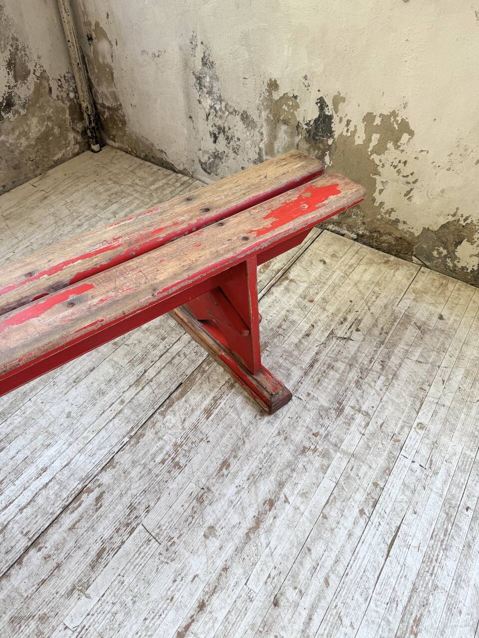 1950s oak bench with red patina, 2m
