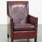 Sheepskin Art Deco design armchair combined with wood