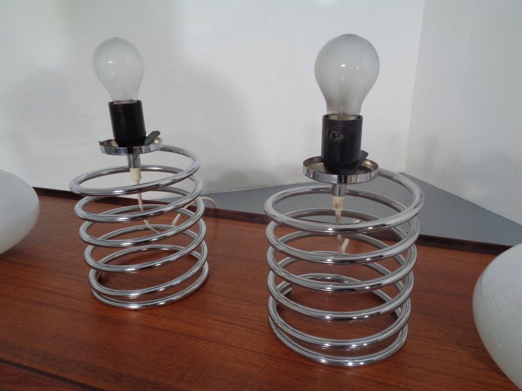 Opaline Glass and Chrome Table Lamps from Honsel, 1970s, Set of 2