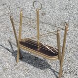 Vintage magazine rack from the 60s in neo-classical style in gold metal and mahogany