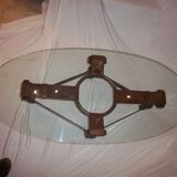 Year 1970 in wrought iron, leather and glass table