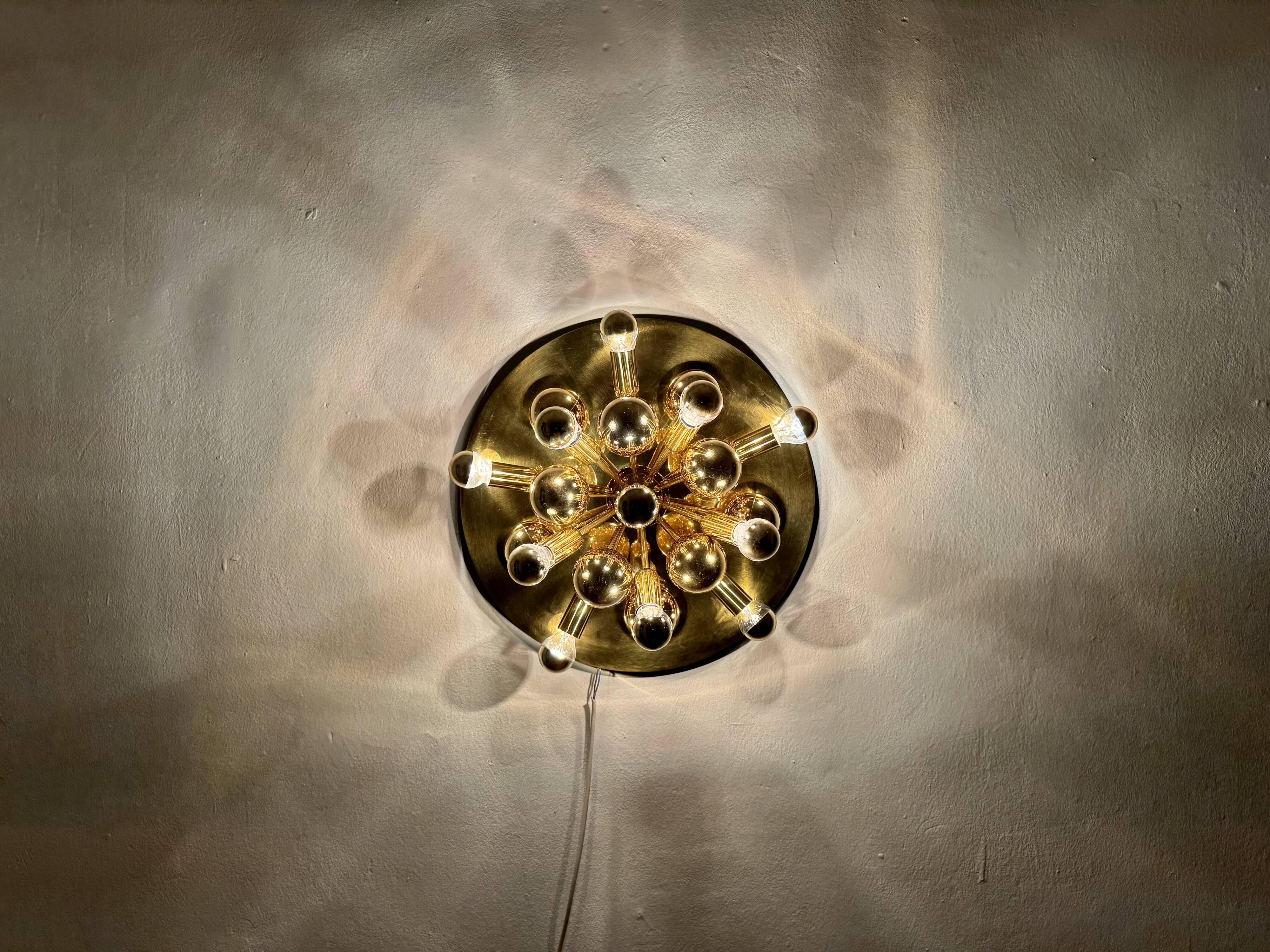 Set of 2 Amazing Golden Sputnik Wall or Flush Lamps by Cosack