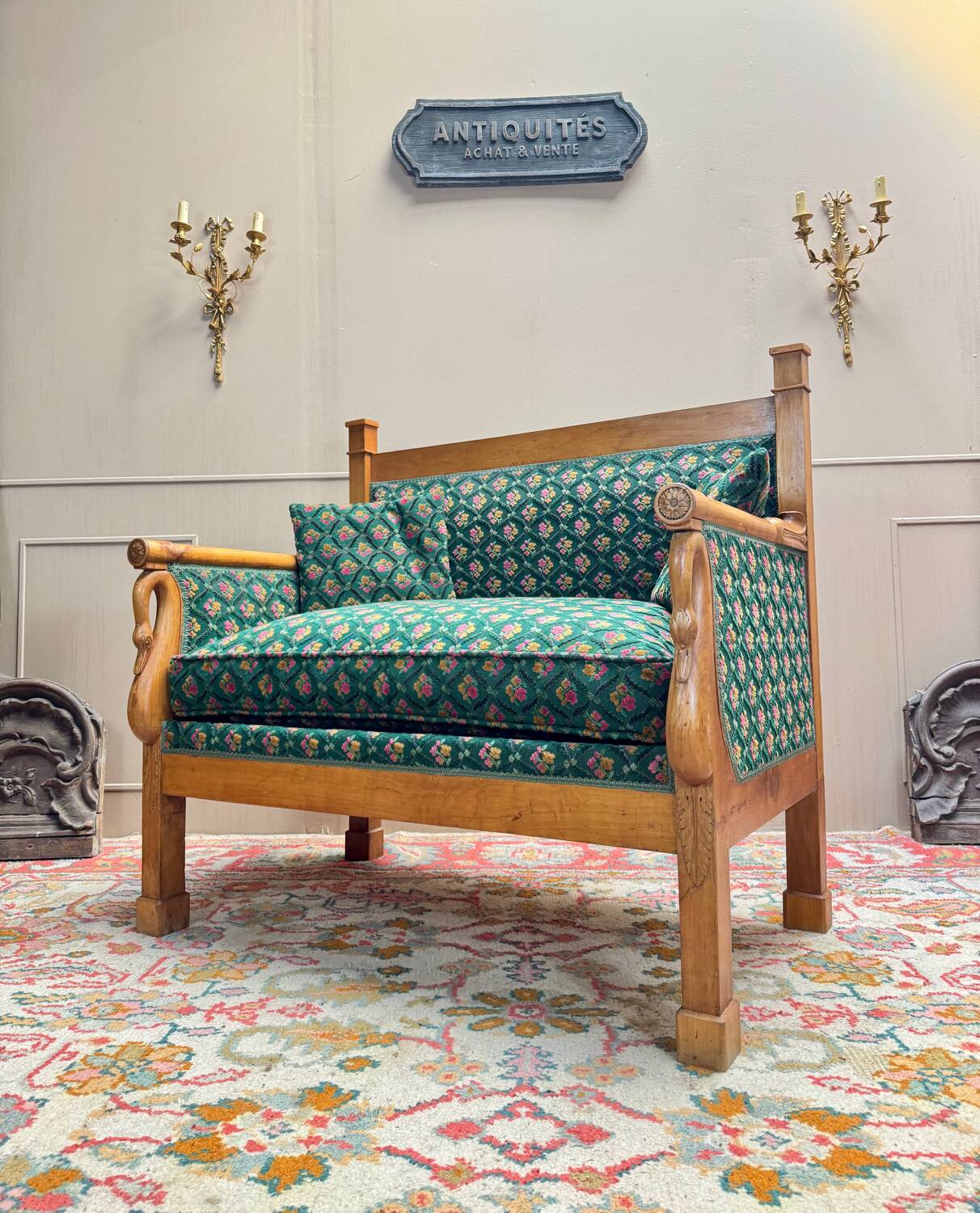 19th century Empire period cherry wood wall bench