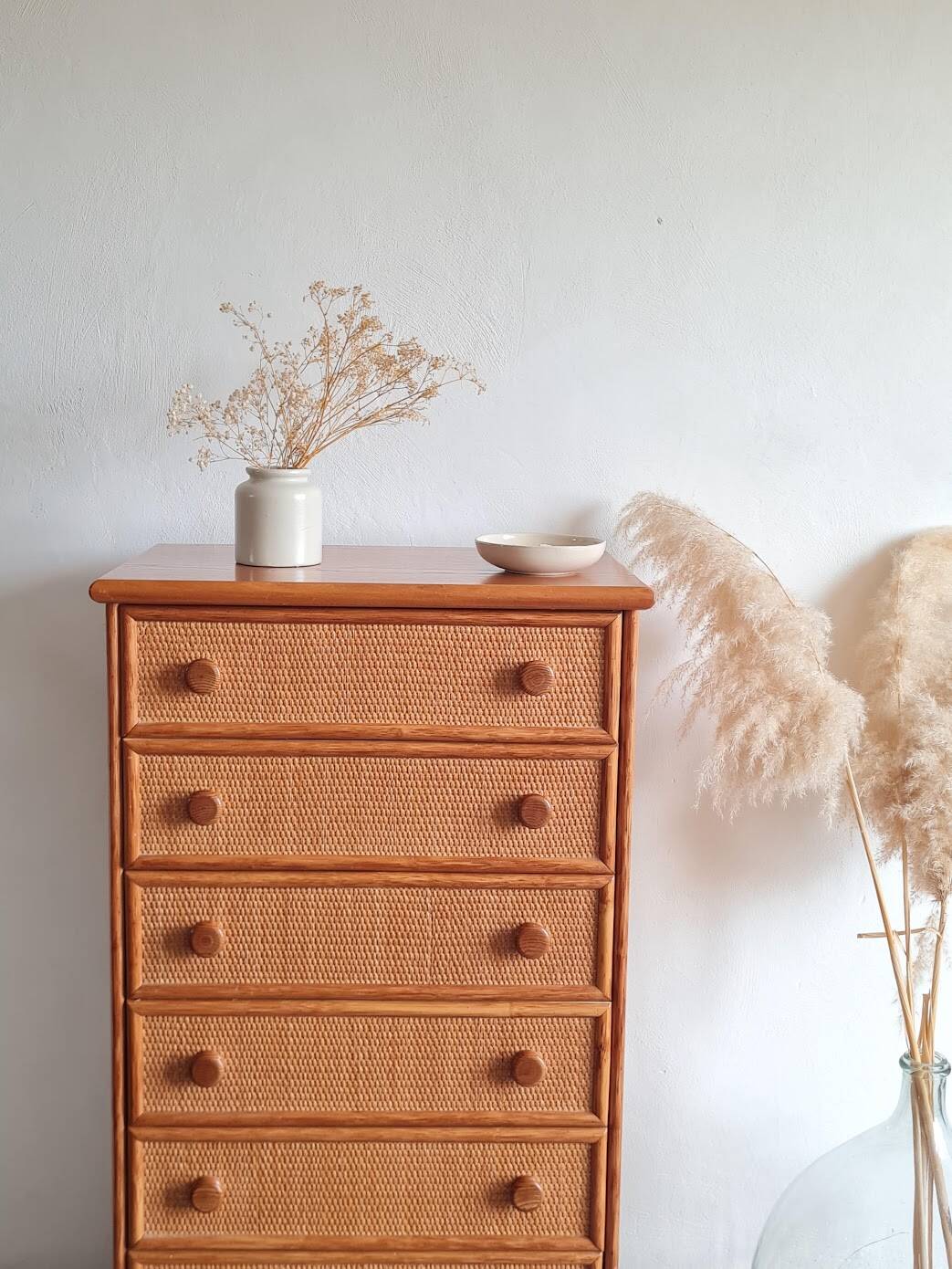 Vintage wicker chest of drawers.