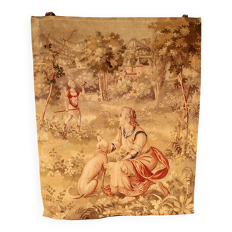 Aubusson Tapestry with Gallant Scene Decor, 19th Century