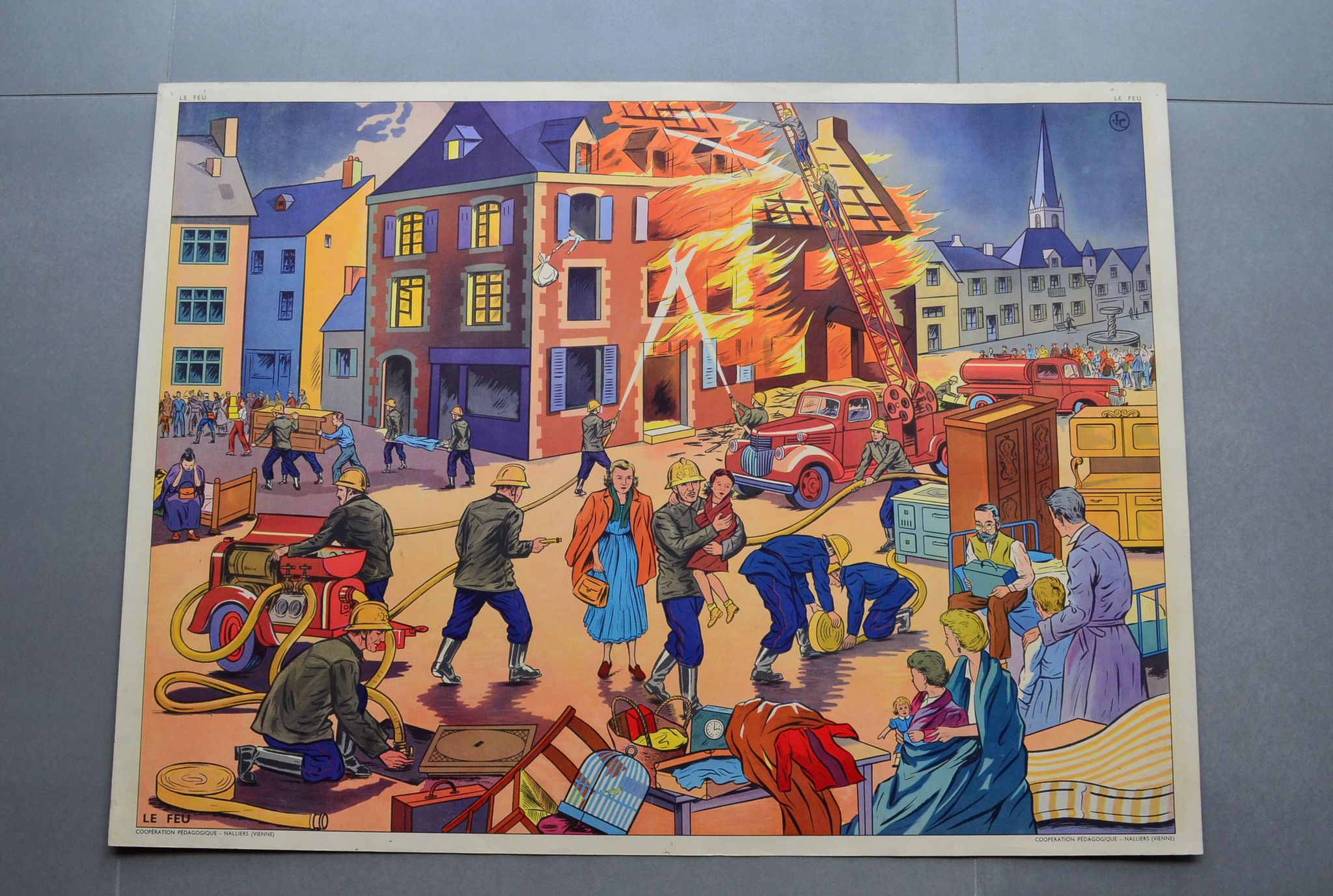 Rossignol educational school poster front and back "the fire" and "the toy store"