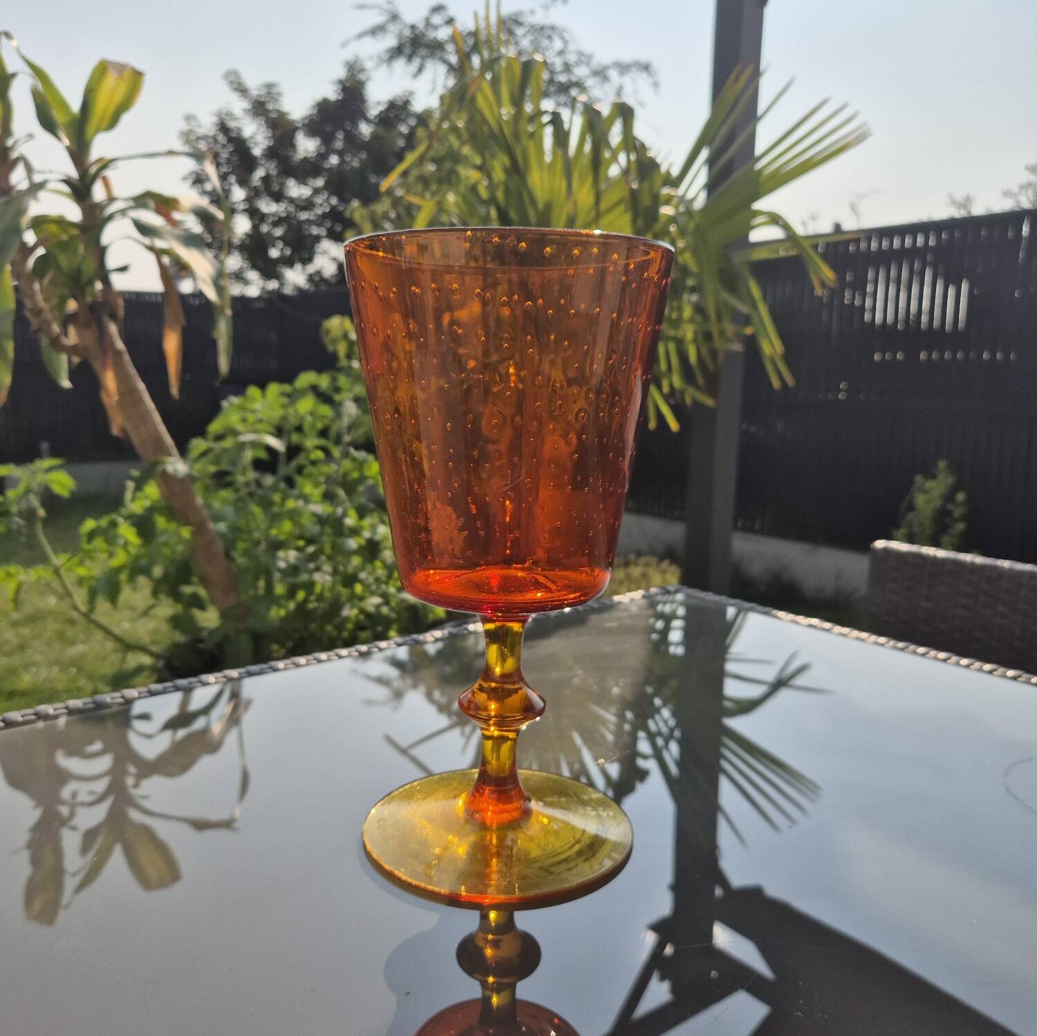 Vintage blown glass vase – orange bubble crystal – circa 1970