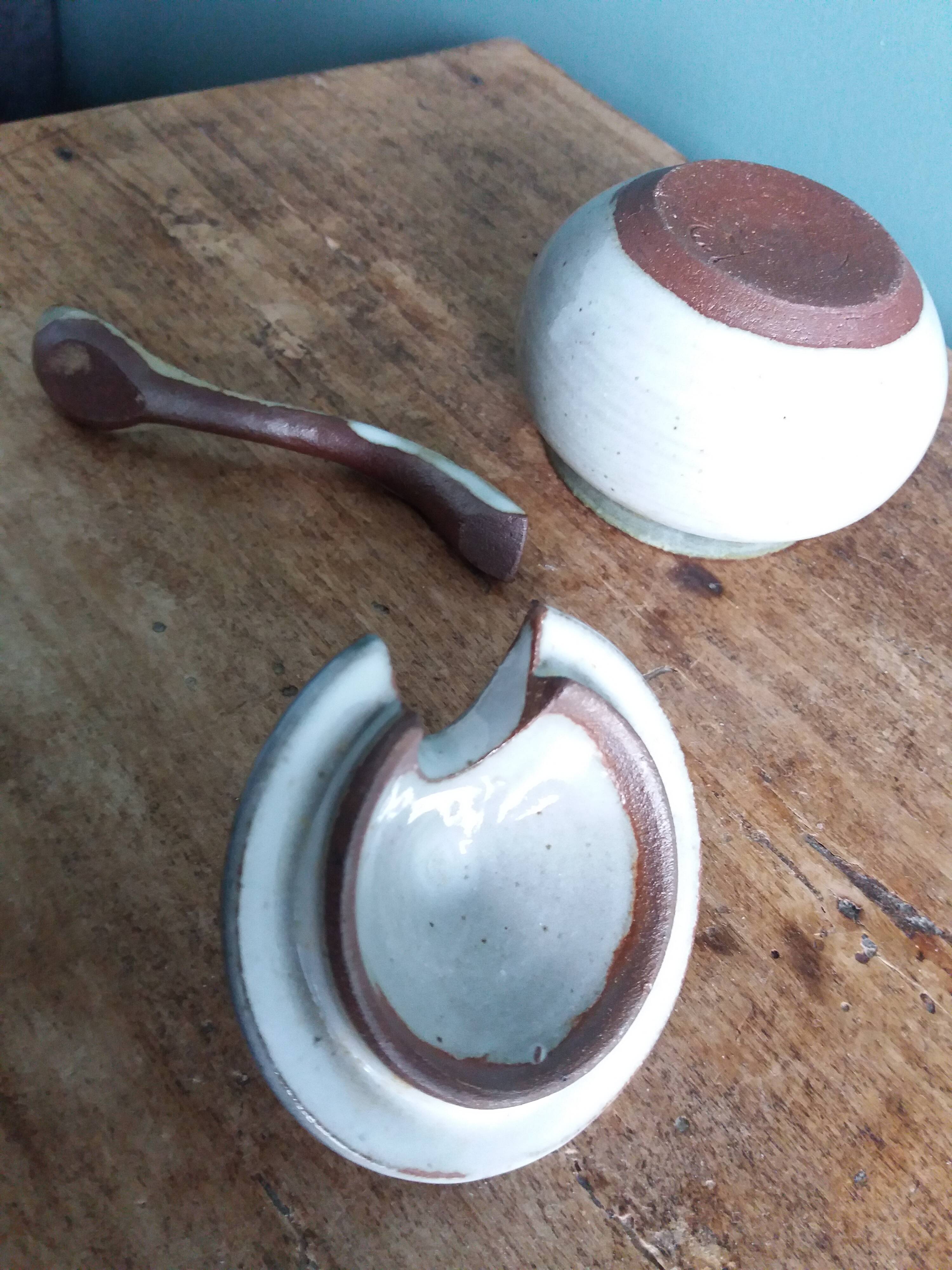 Small pot sugar and mustard bowl signed Atch, Chantal and Thierry Robert