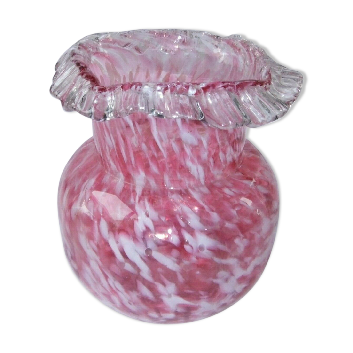 Vase ball old Clichy collection blown glass speckled white pink