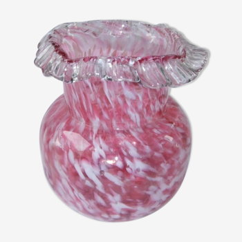 Vase ball old Clichy collection blown glass speckled white pink