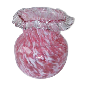 Vase ball old Clichy collection blown glass speckled white pink