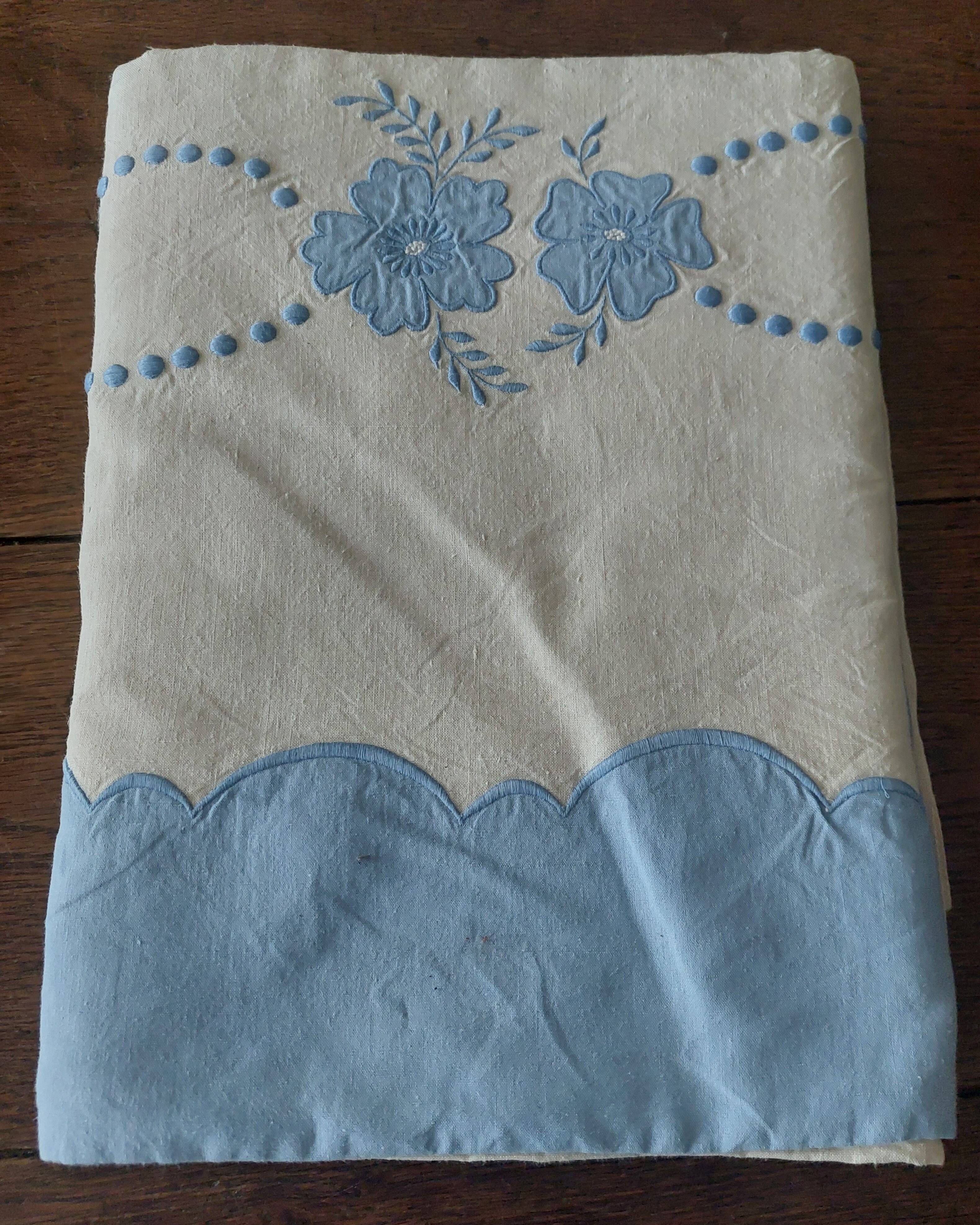 Antique linen cotton mixed sheet 210 X 290 cm monogram JL