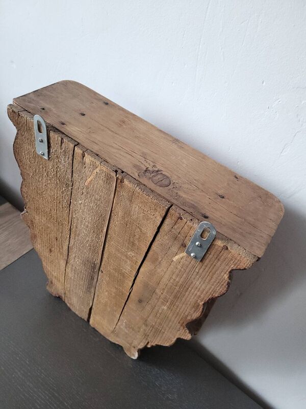 Petite étagère tiroir murale ancienne en bois massif clair