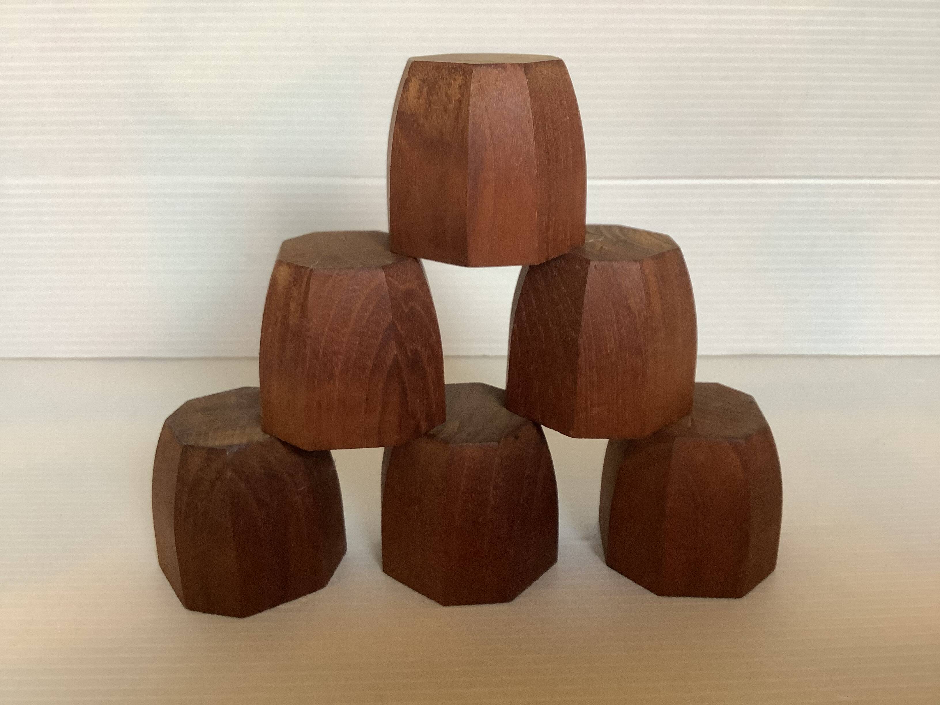 Six Scandinavian teak wood egg cups