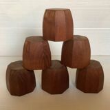 Six Scandinavian teak wood egg cups