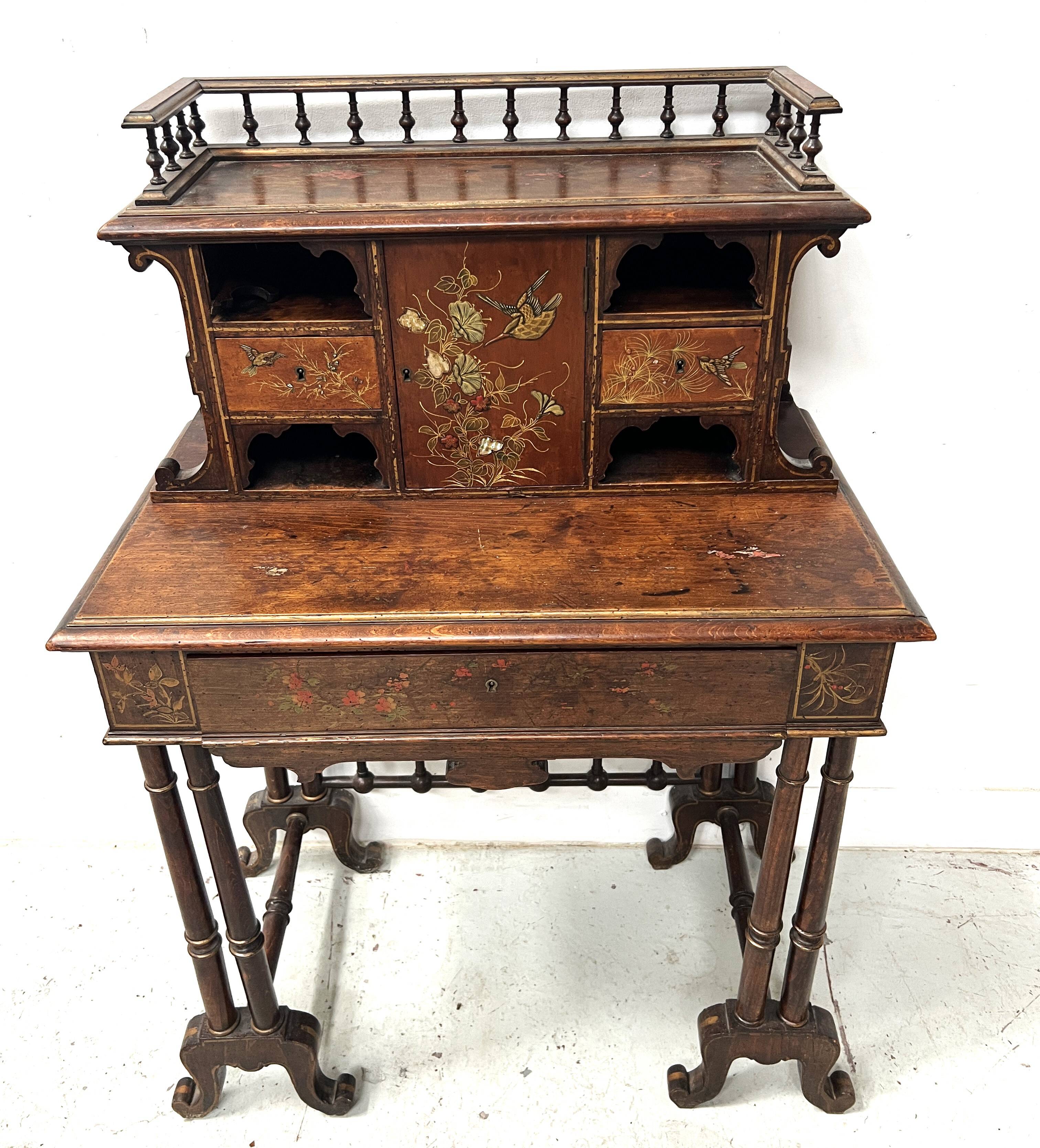 Wooden stepped desk decorated with pyrography, 19th century