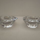 Duo of octagonal candle holders in transparent crystal