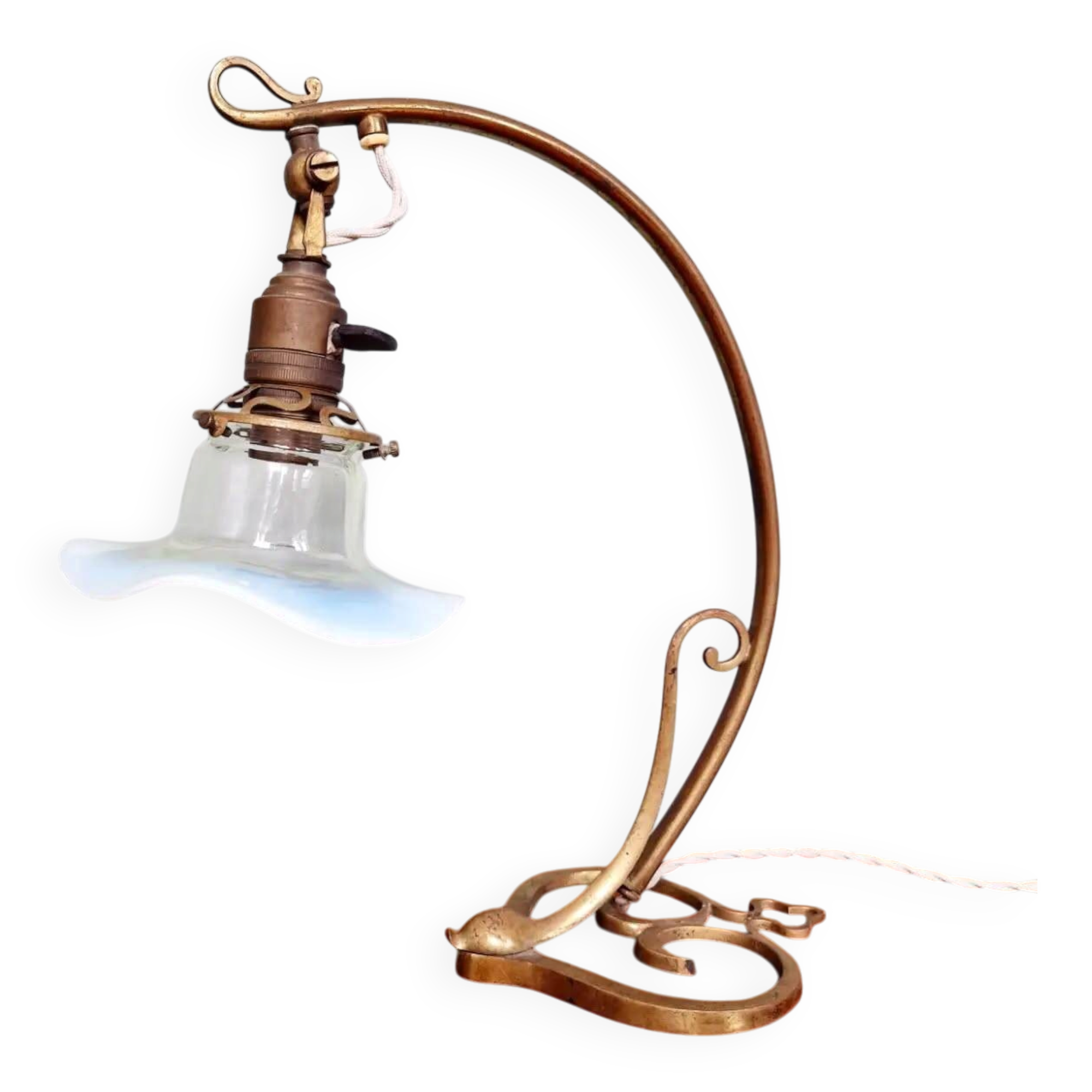 Lampe de table Art Nouveau, verre opalescent, 1900