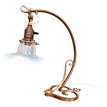 Lampe de table Art Nouveau, verre opalescent, 1900