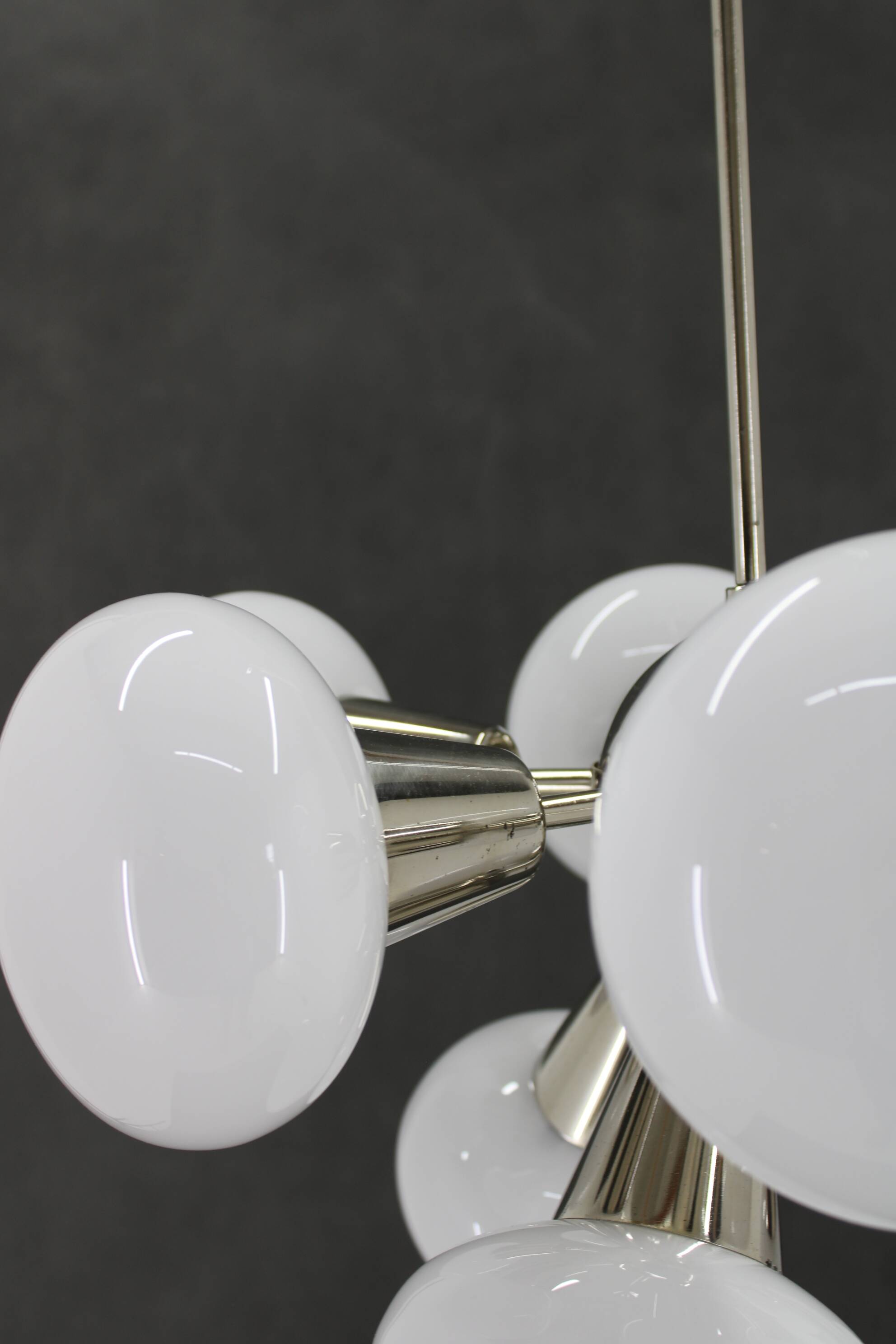 1970s Sputnik Chrome Plated 9-Flamming Chandelier by Kamenicky Senov , Czechoslovakia