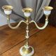 Three-light mother-of-pearl and brass candlestick