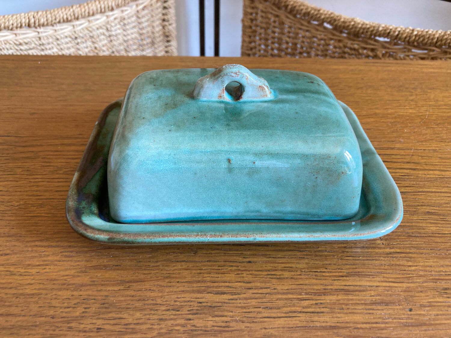 Glazed terracotta butter dish