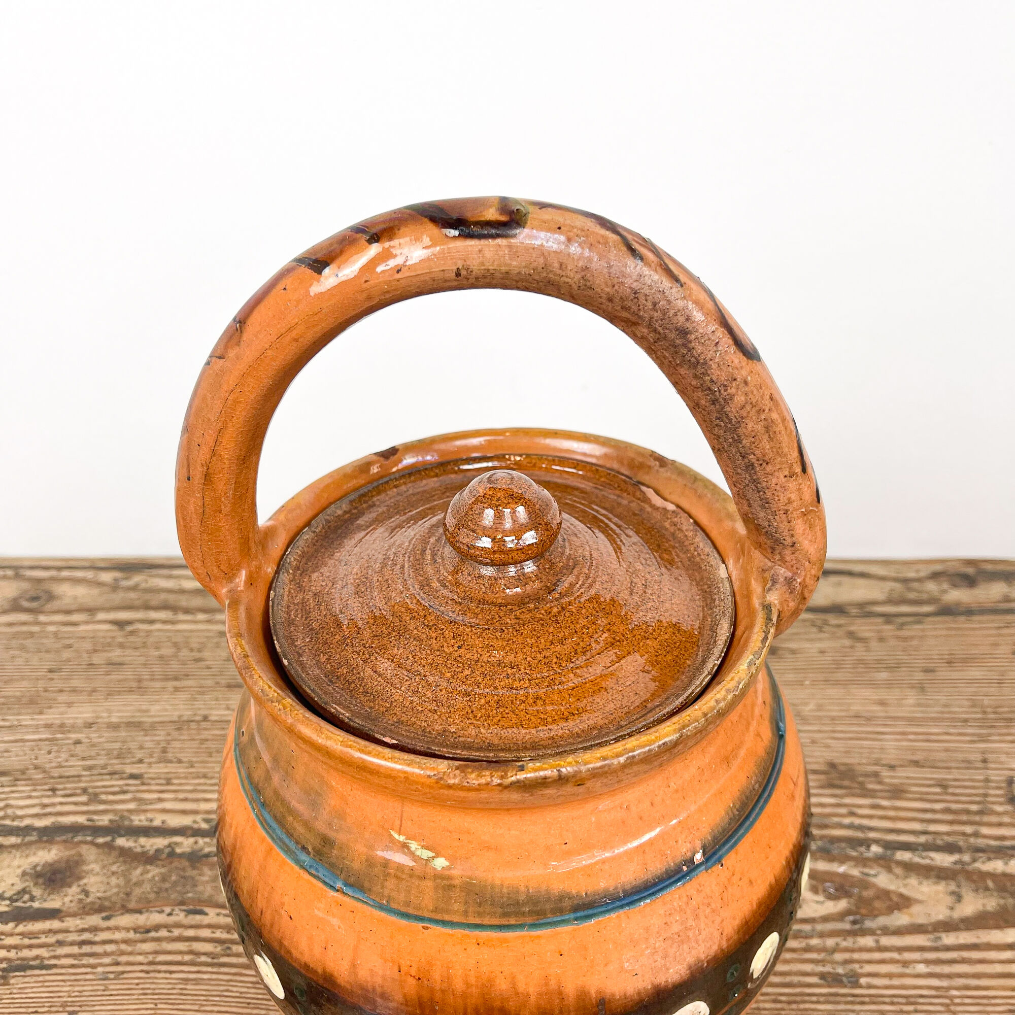 Glazed terracotta cooking pot 19th century orange